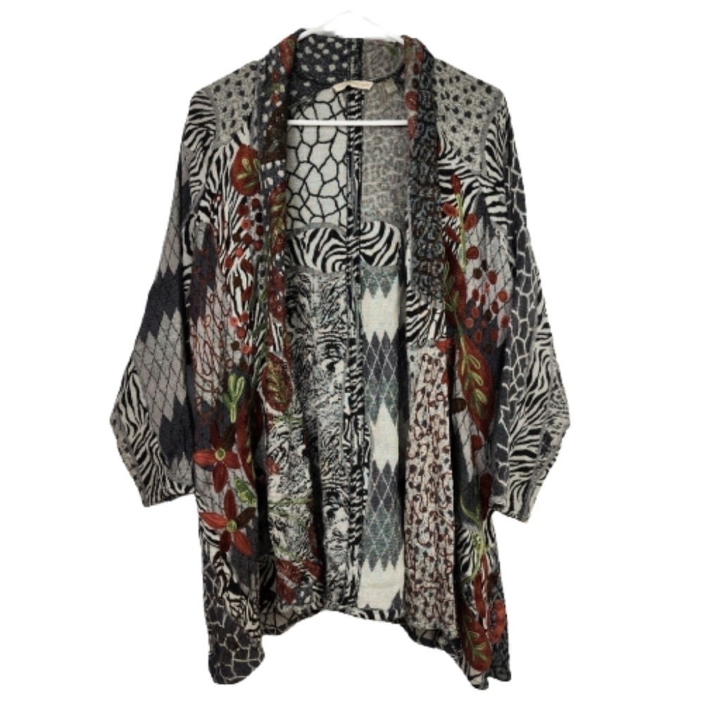 Soft Surroundings Wool Blend Embroidered Open Fron Sweater Cardigan Size PS/PM